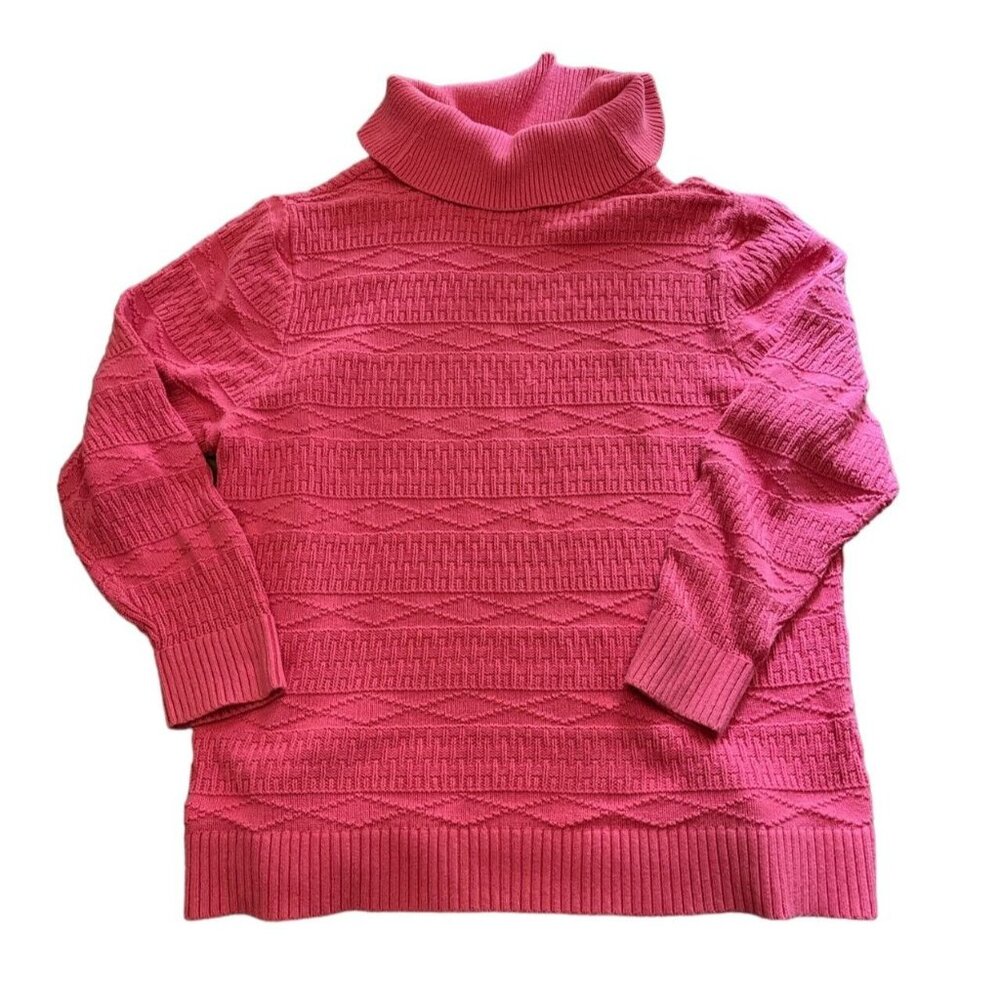 Hot Pink 2X CJ Banks Sweater Loose Slouchy Cowl Turtleneck LS Cable Knit